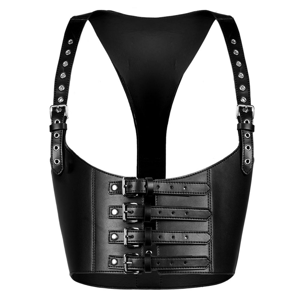 Disturbia Black Leathery YENNEFER WAISTCOAT HARNESS Cincher Corset Medium/Large